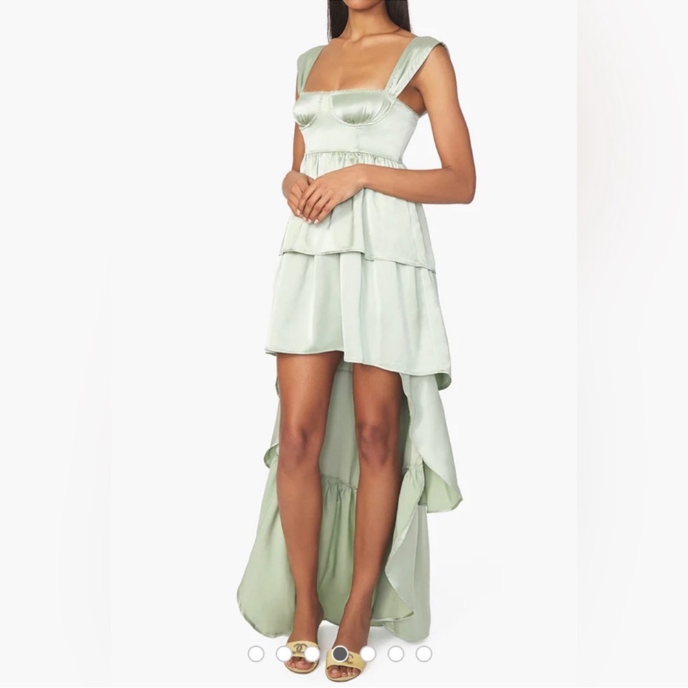 WeWoreWhat Corset High Low Maxi in Fog Green